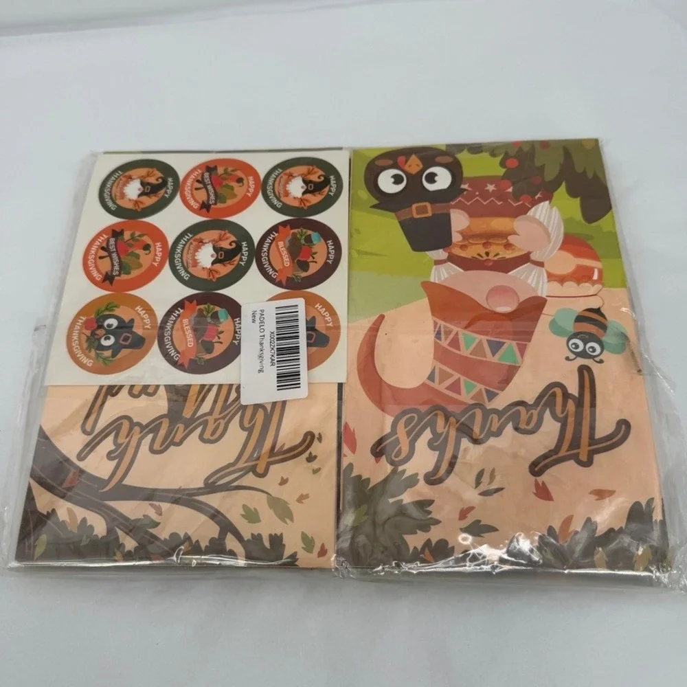 PADELO Thanksgiving Treat Bags Gnome Turkey Stickers‎ Autumn Holiday Set of 24